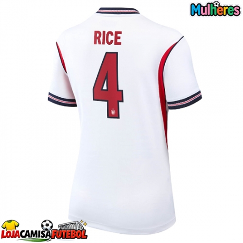 Camisa de Futebol Inglaterra Declan Rice #4 Equipamento Principal Mulheres Mundo 2026 Manga Curta